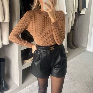 Black leather high waisted boxy shorts